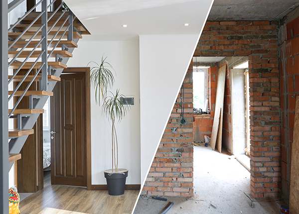 Before-and-after renovation images of an old house showing improvements that may be eligible for depreciation deductions